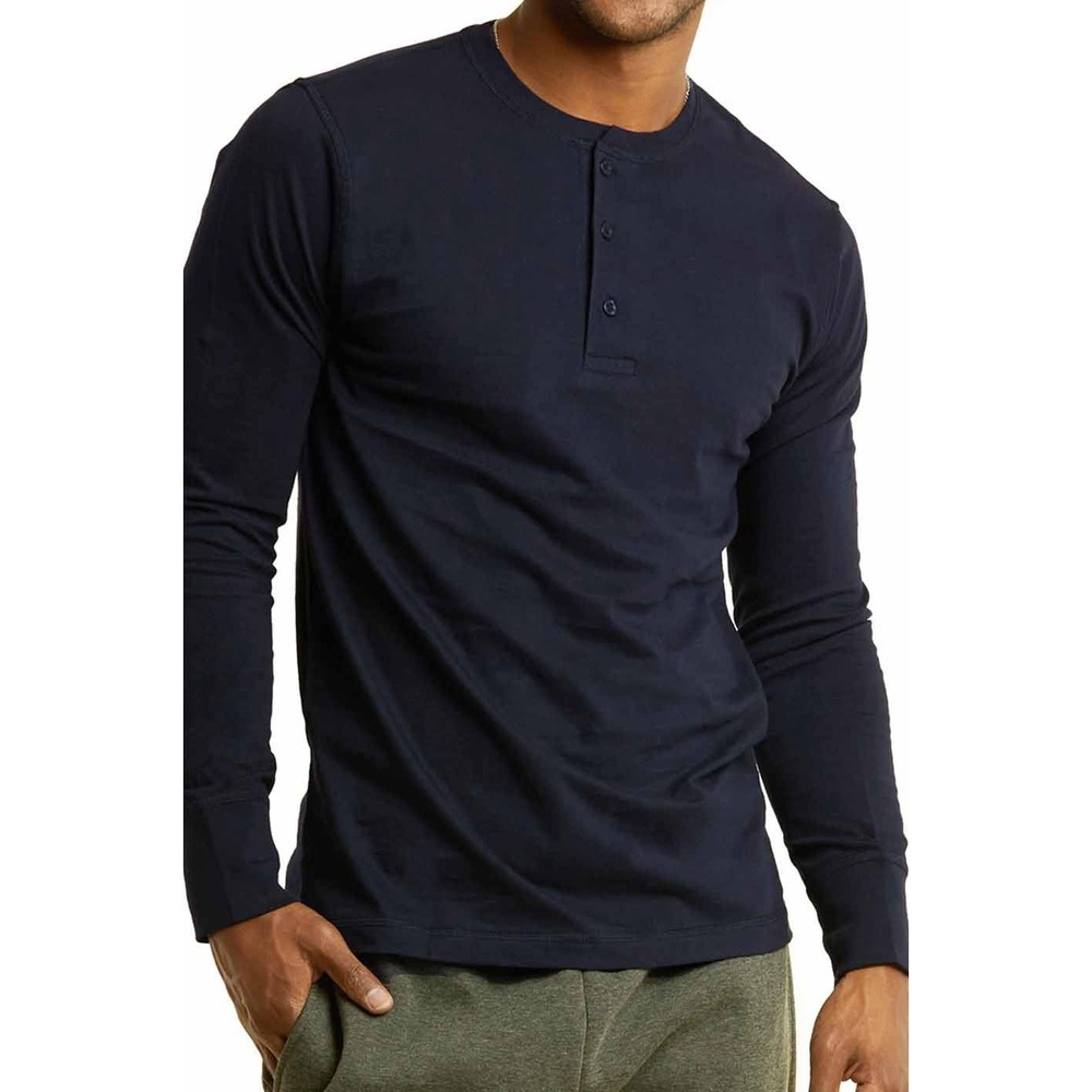 Cherokee Long Sleeve Navy Blue Henley Shirt Button Neck Top Sz XL /#1152